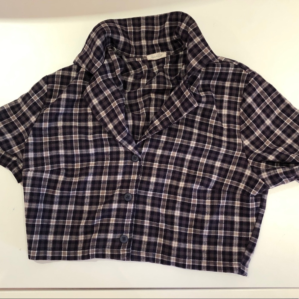 BRANDY MELVILLE X navy plaid button down shirt
